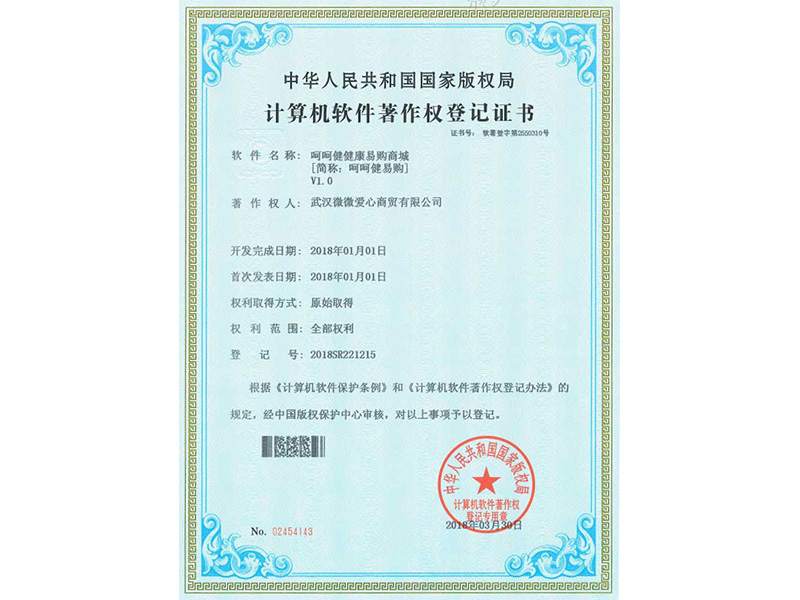 計(jì)算機軟件(jiàn)著作權登記證書(shū)